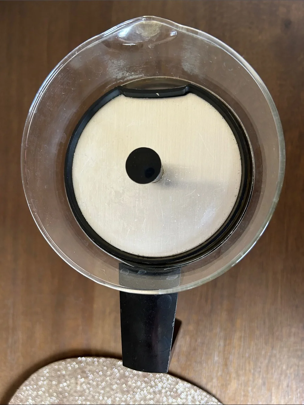Pyrex MCM vintage Clear Glass Coffee Server with Black Handle and Silver Band